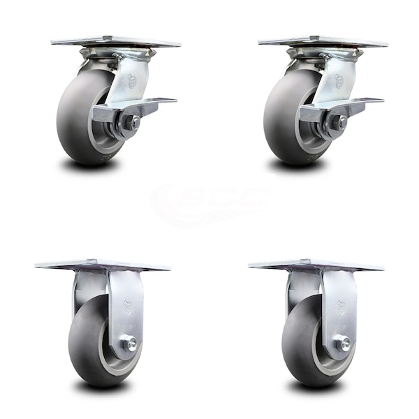 5 Inch Thermoplastic Caster Set with Ball Bearing 2 Brakes and 2 Rigid SCC
